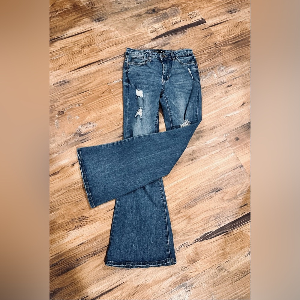 Almost Famous Vintage Retro Inspired Distressed Flare Jeans